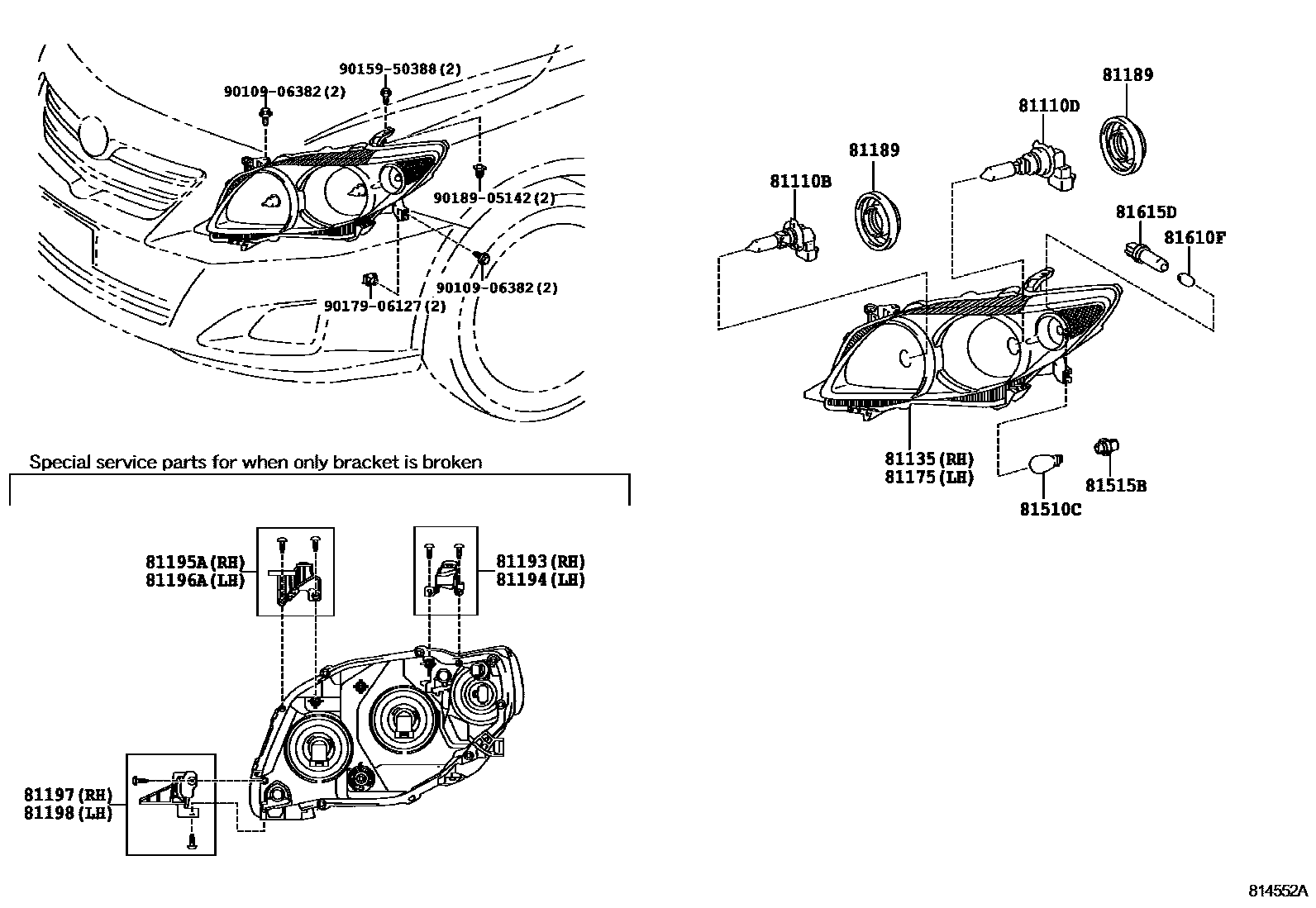 Toyota COROLLA Headlamp EPC diagram — 814552A