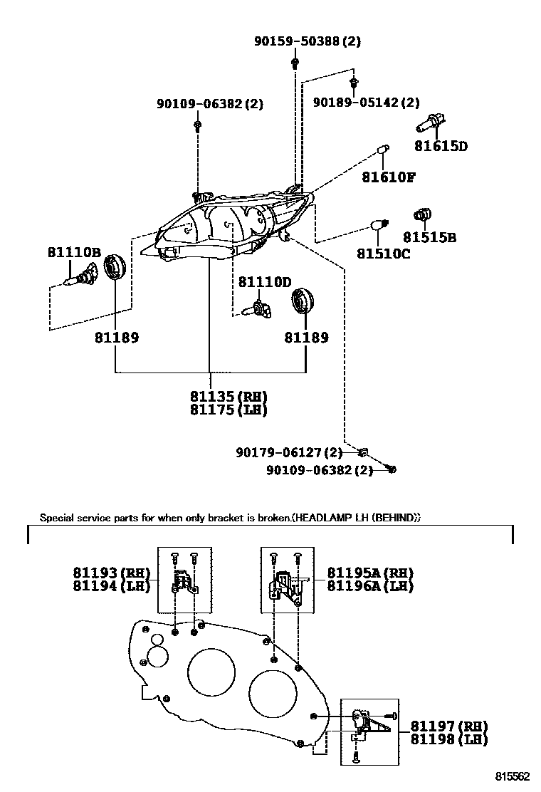 Toyota COROLLA Headlamp EPC diagram — 815562