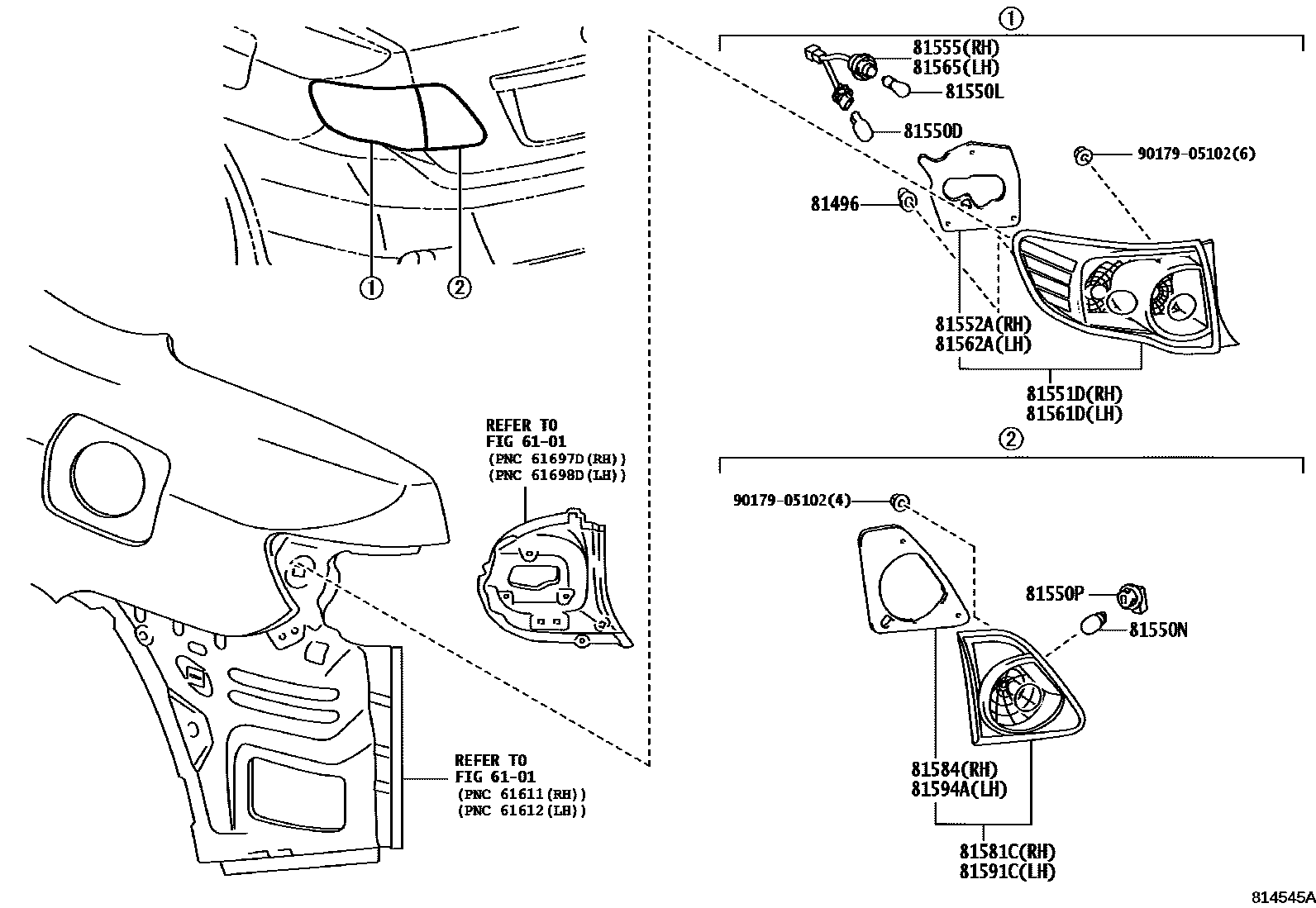 Toyota COROLLA 后组合灯 EPC diagram — 814545A