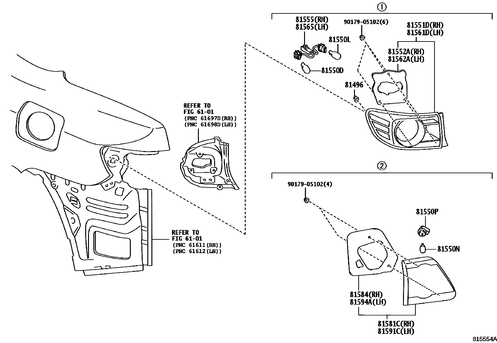Toyota COROLLA 后组合灯 EPC diagram — 815554A