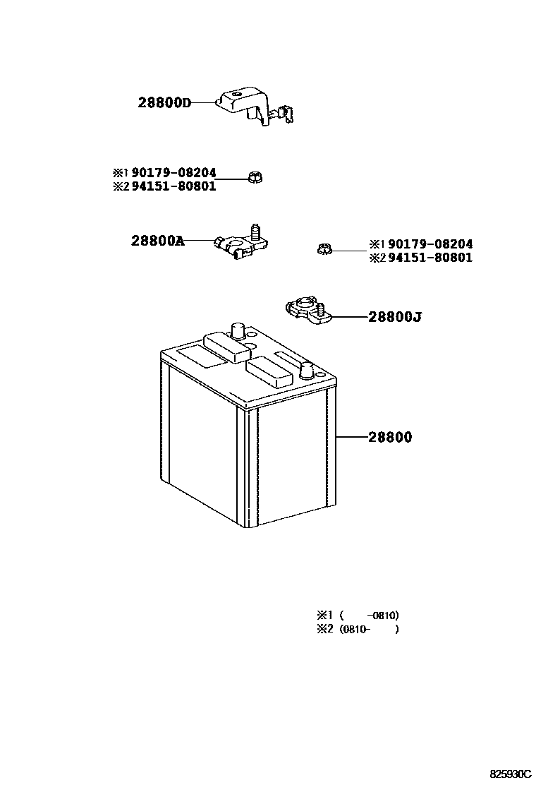 Toyota COROLLA 蓄电池和蓄电池电缆 EPC diagram — 825930C