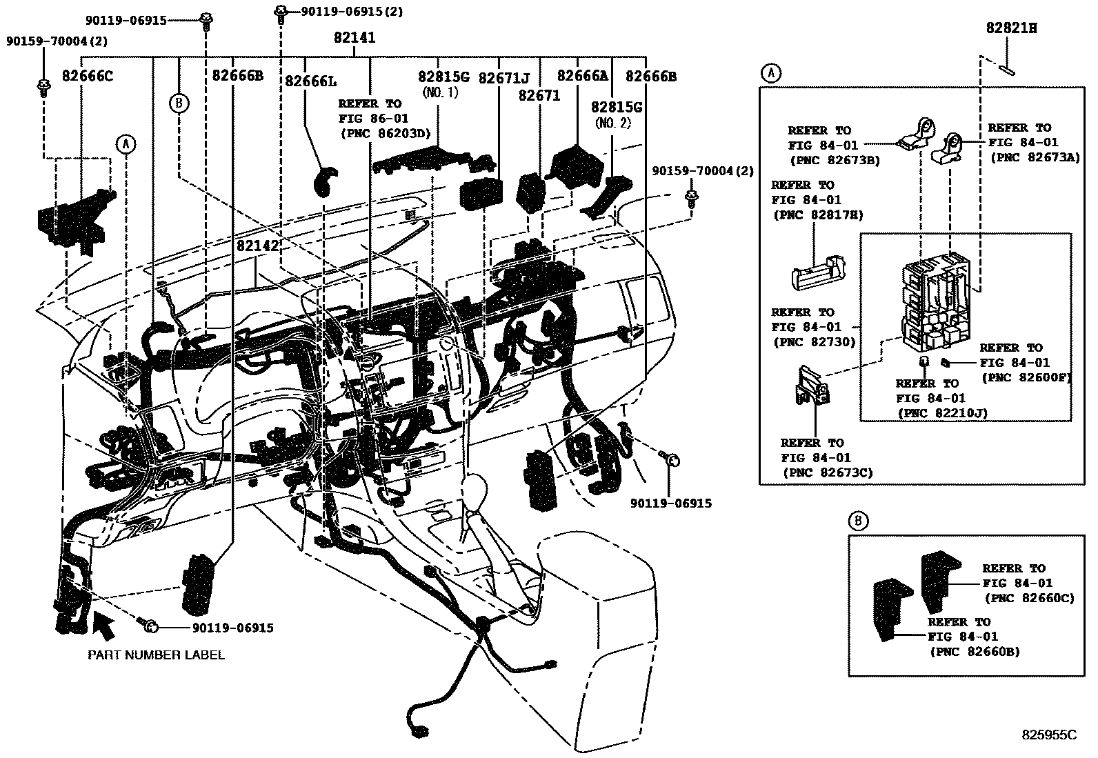 Toyota COROLLA 线束和卡夹 EPC diagram — 825955C