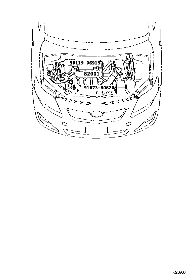 Toyota COROLLA 线束和卡夹 EPC diagram — 825960
