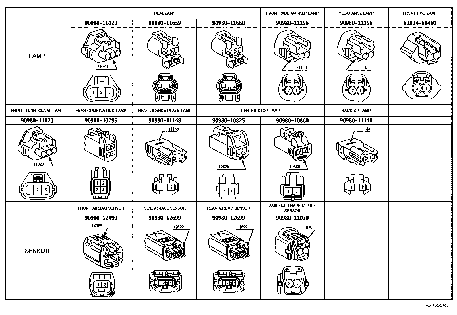 Toyota COROLLA 线束和卡夹 EPC diagram — 827332C