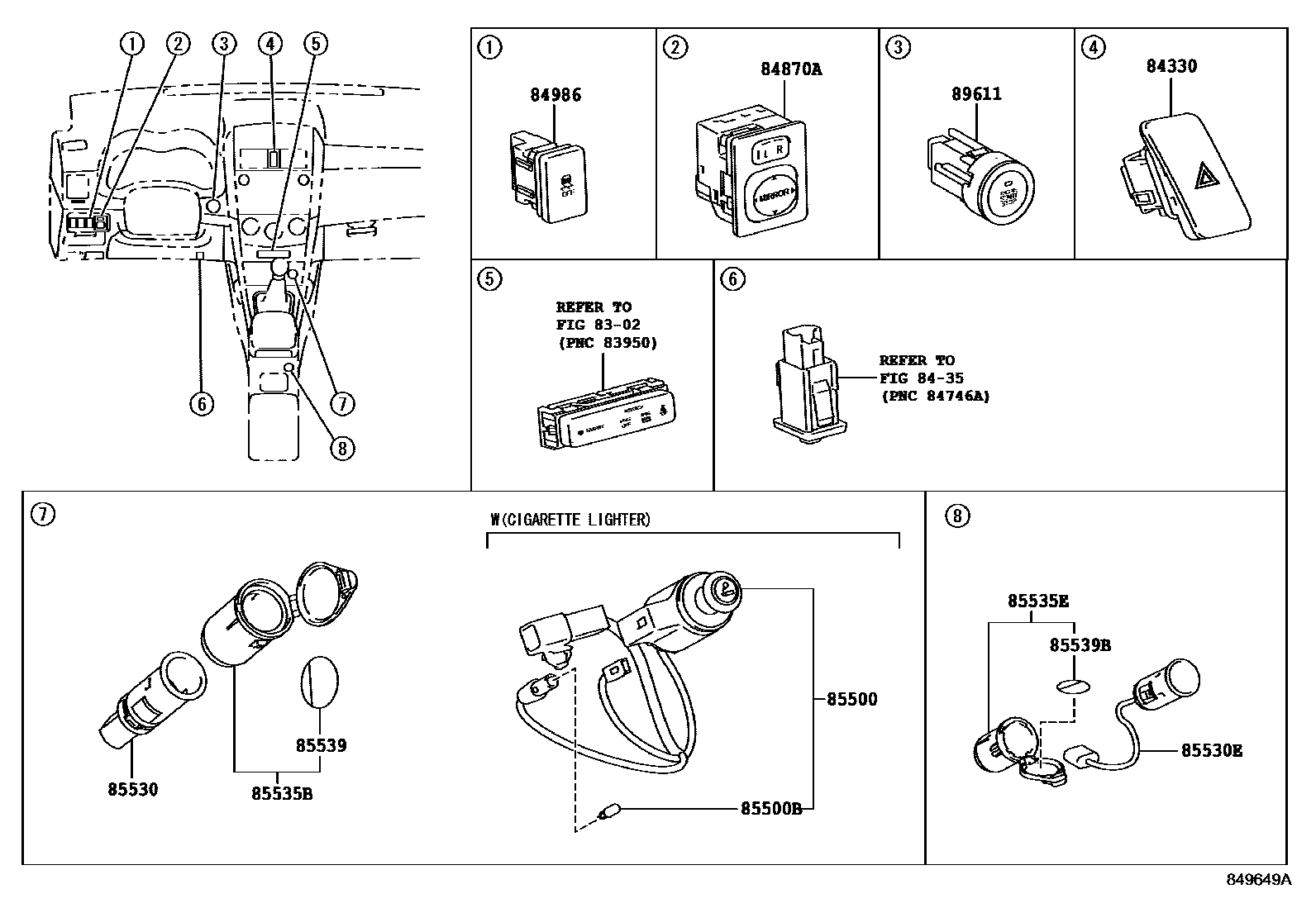 Toyota COROLLA 开关和继电器和ECU EPC diagram — 849649A