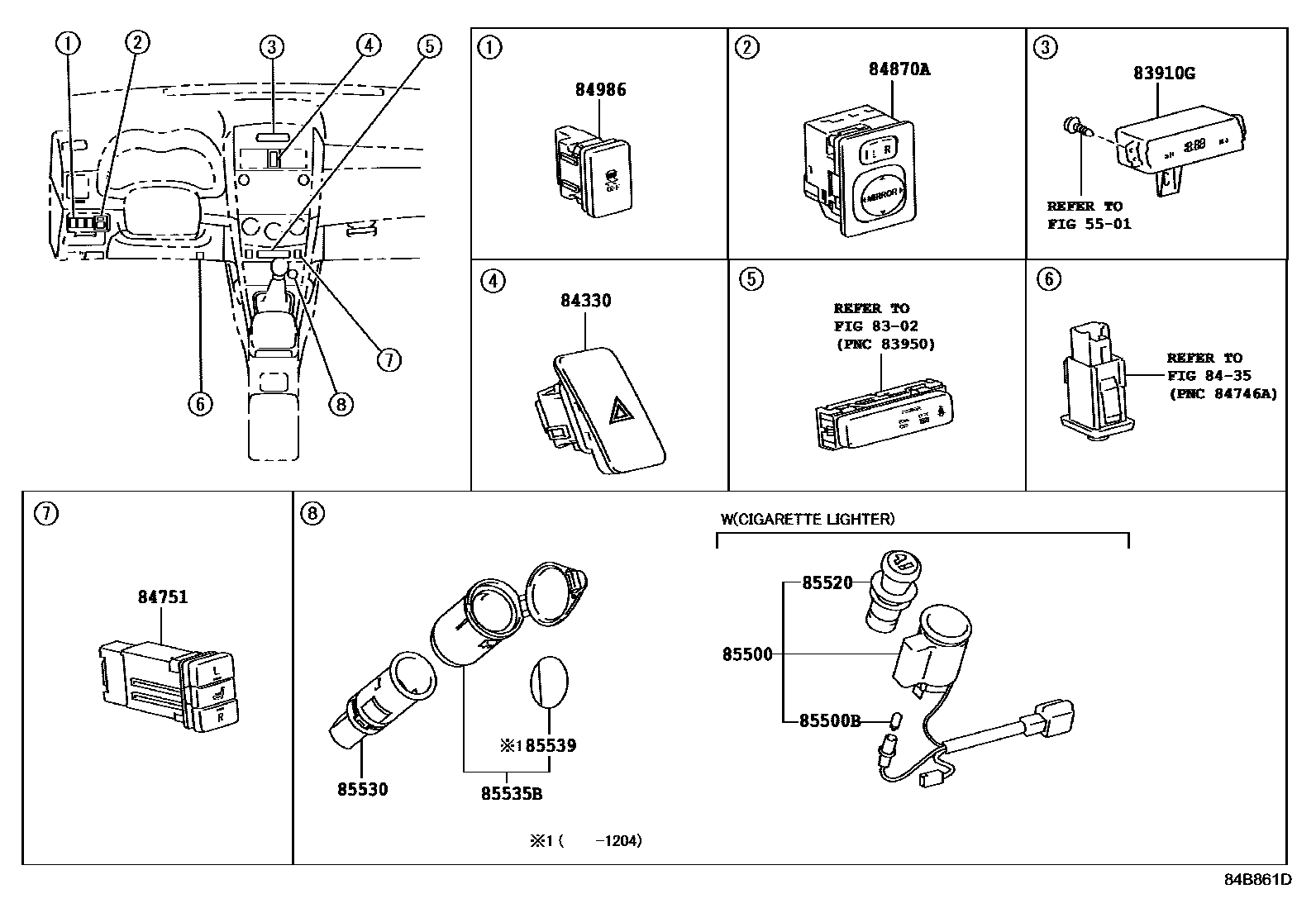 Toyota COROLLA 开关和继电器和ECU EPC diagram — 84B861D