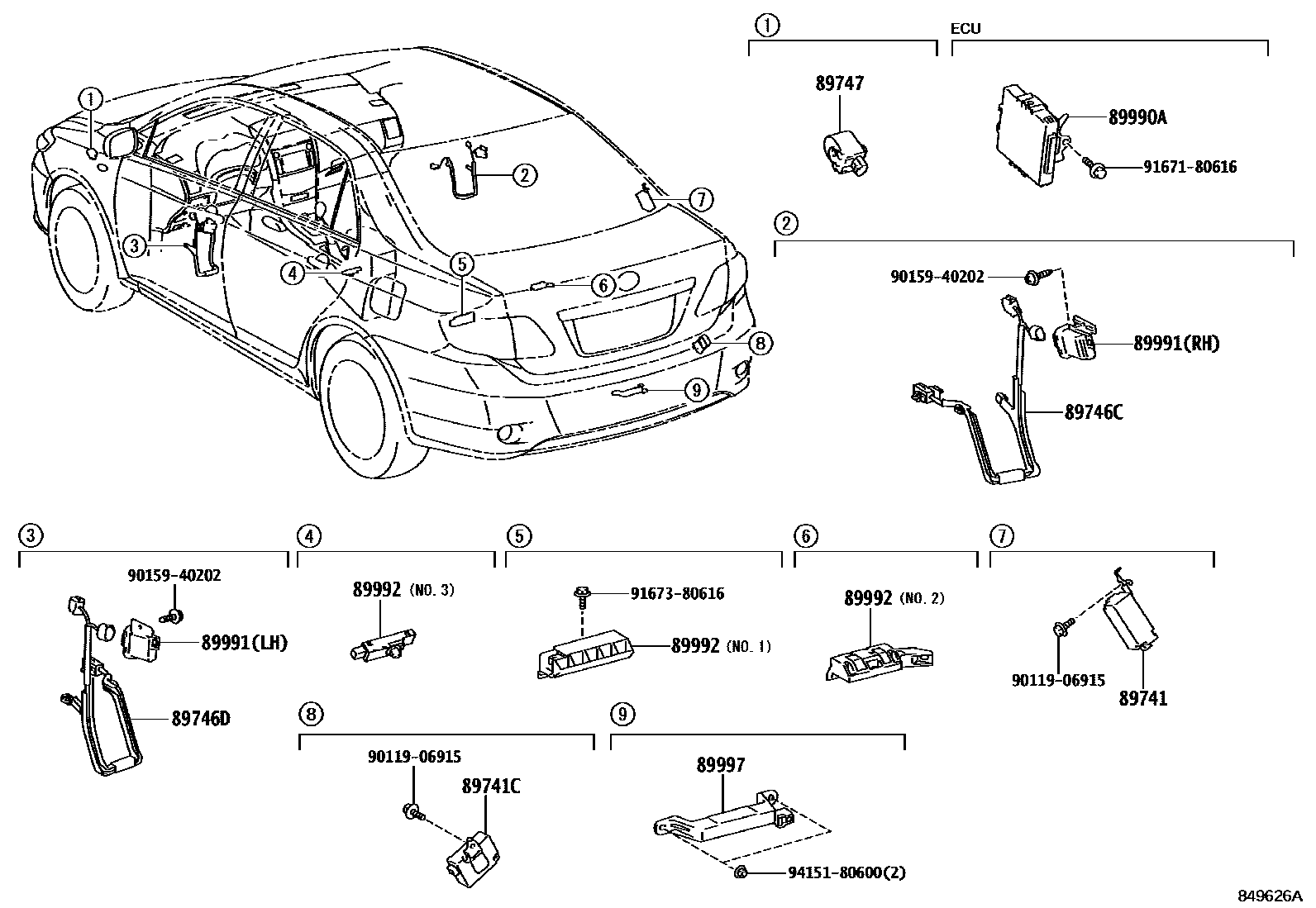 Toyota COROLLA 遥控门锁 EPC diagram — 849626A