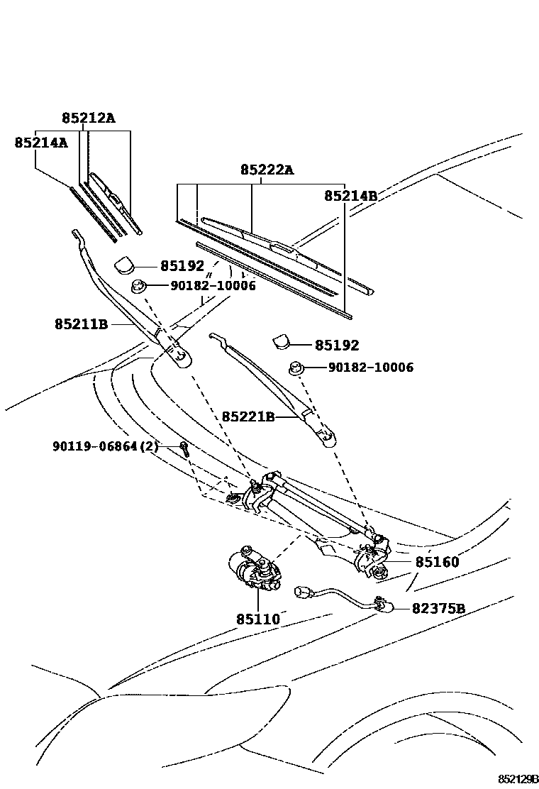 Toyota COROLLA 挡风玻璃刮水器 EPC diagram — 852129B