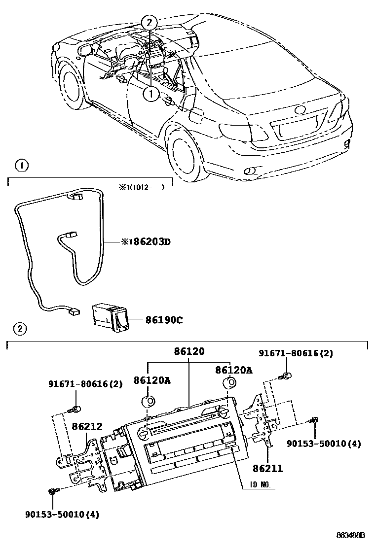 Toyota COROLLA 收音机、放大器和冷凝器 EPC diagram — 863488B