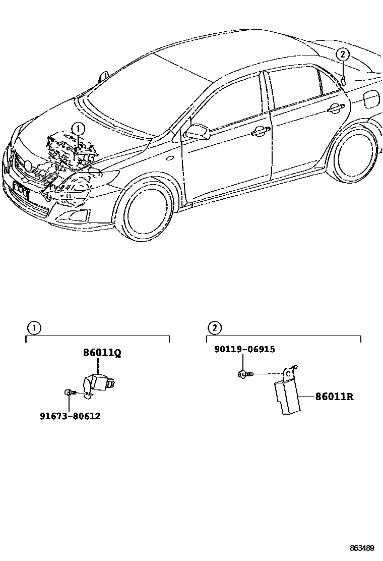 Toyota COROLLA 收音机、放大器和冷凝器 EPC diagram — 863489