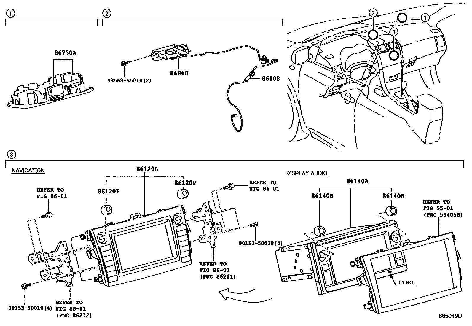 Toyota COROLLA 导航和前监视器显示屏 EPC diagram — 865049D