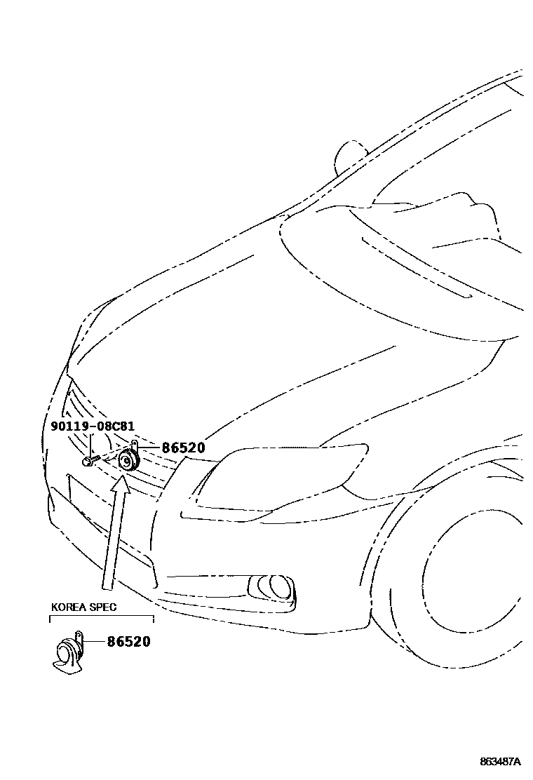 Toyota COROLLA 喇叭 EPC diagram — 863487A