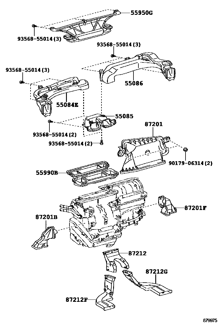 Toyota COROLLA 暖风和空调系统 - 控制器和风管 EPC diagram — 879975