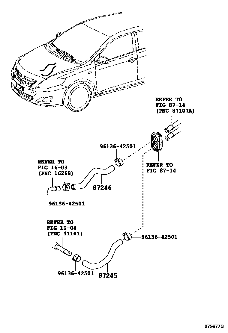 Toyota COROLLA 暖风和空调系统 - 水管 EPC diagram — 879977B