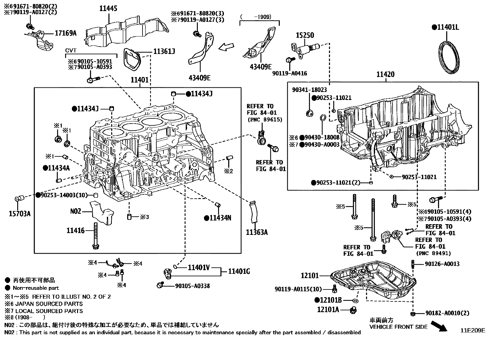 Toyota COROLLA Cylinder Block EPC diagram — 11E209E