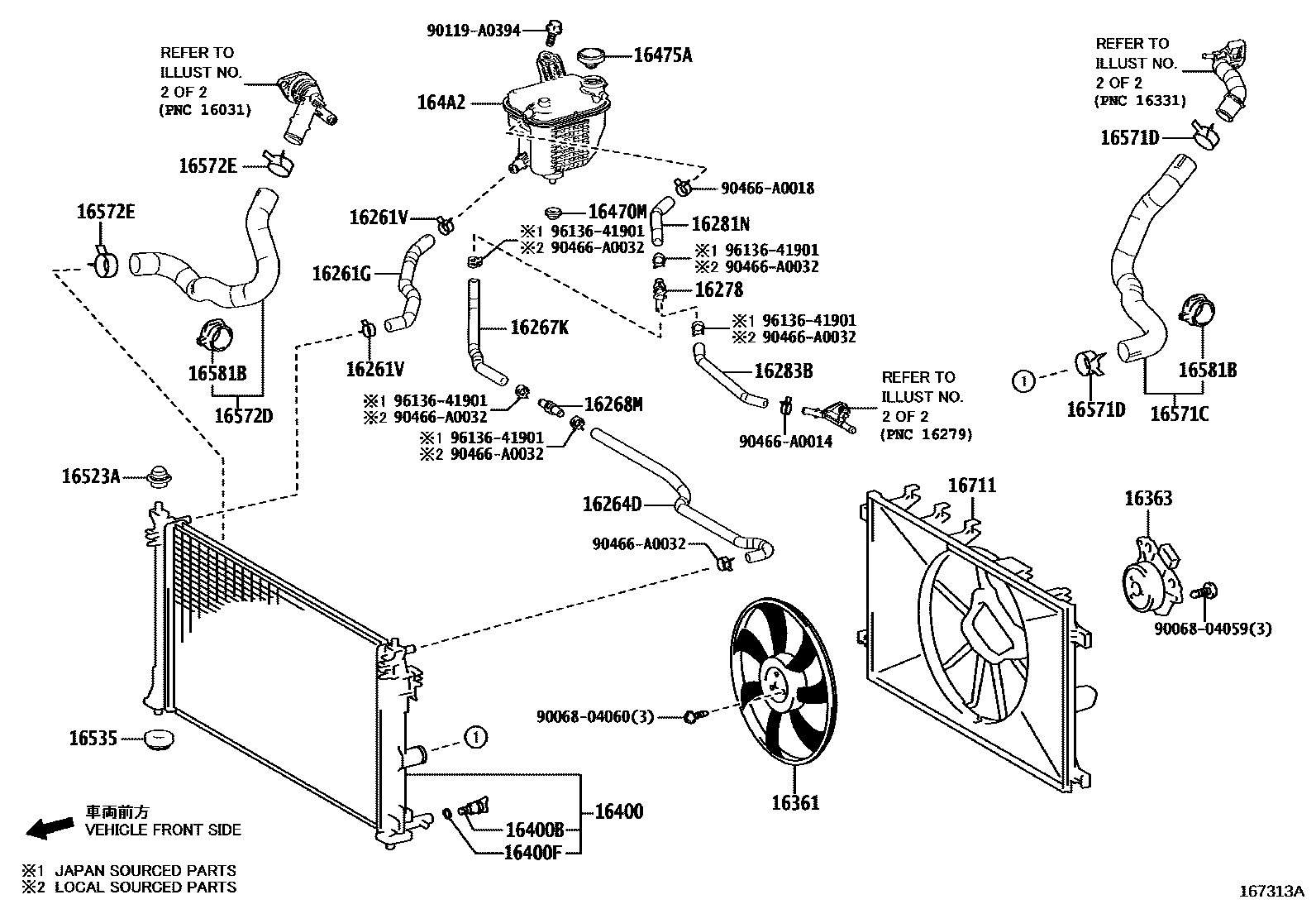 Toyota COROLLA RADIATOR & WATER OUTLET EPC diagram — 167313A