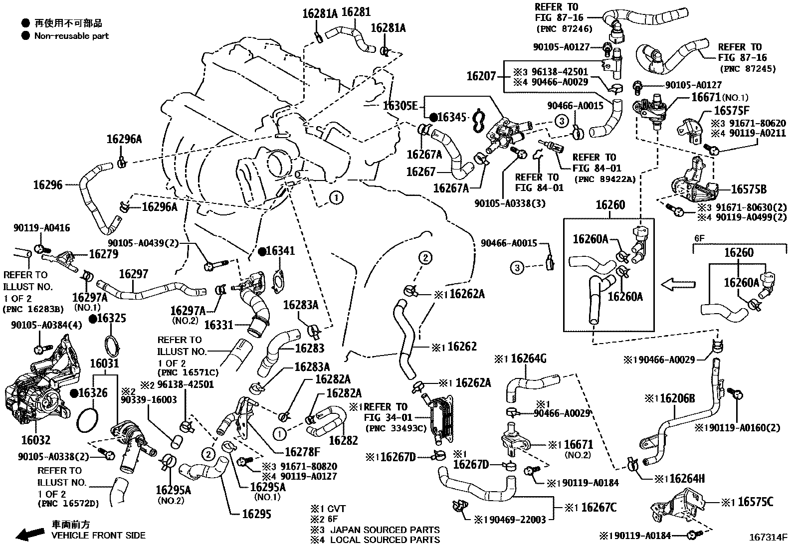 Toyota COROLLA RADIATOR & WATER OUTLET EPC diagram — 167314F