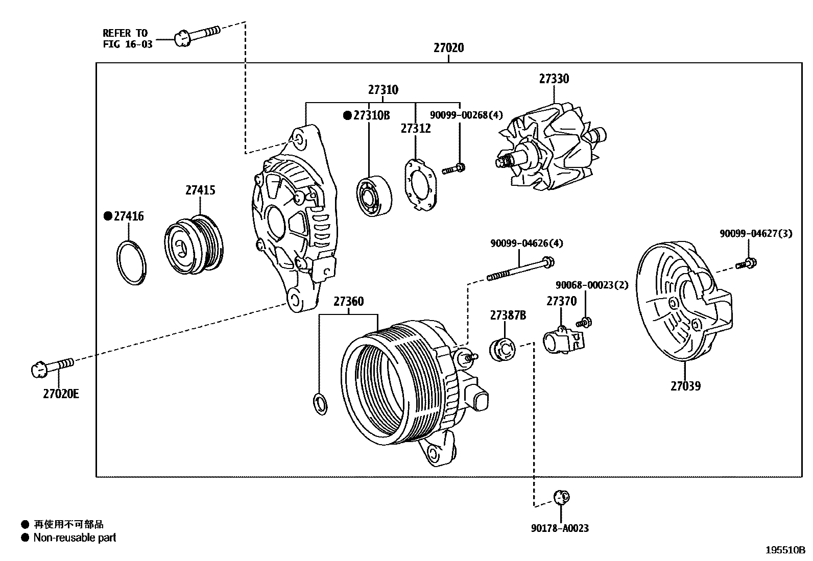 Toyota COROLLA Alternator EPC diagram — 195510B
