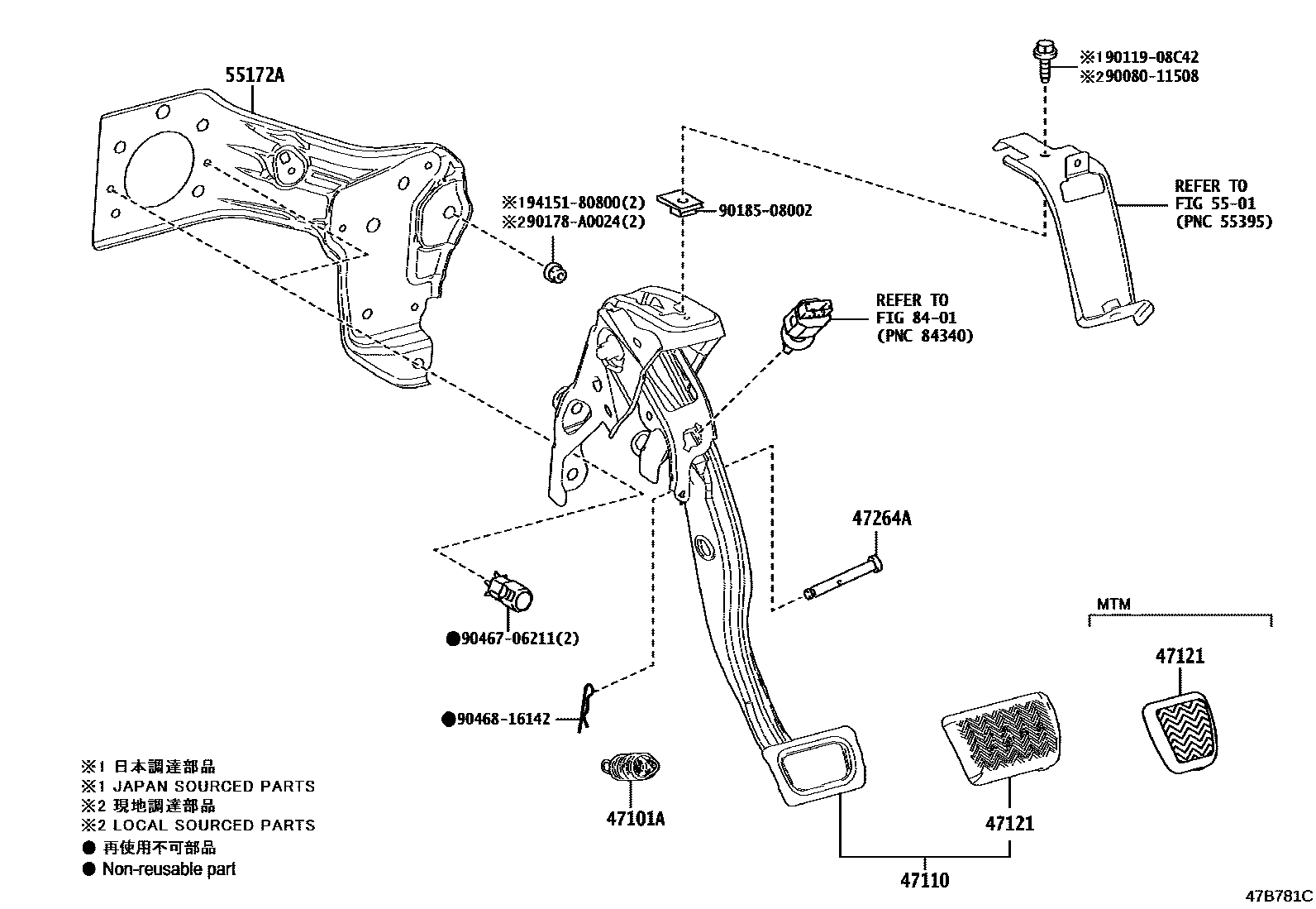 Toyota COROLLA Brake Pedal & Bracket EPC diagram — 47B781C