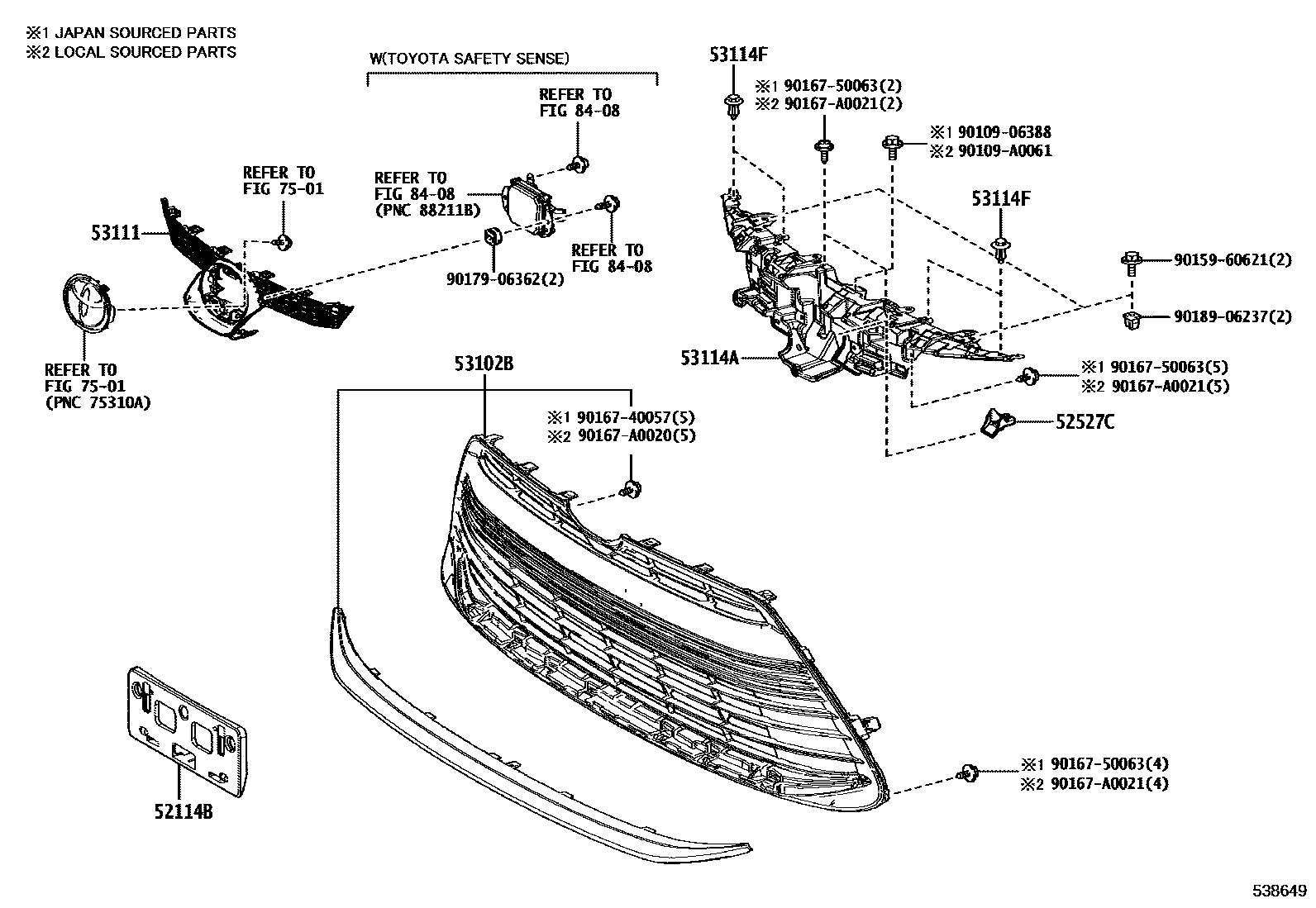Toyota COROLLA radiator grille EPC diagram — 538649