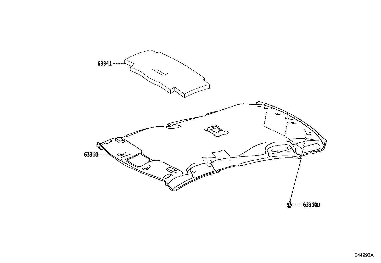 Toyota COROLLA 车顶内衬和消声垫 EPC diagram — 644993A