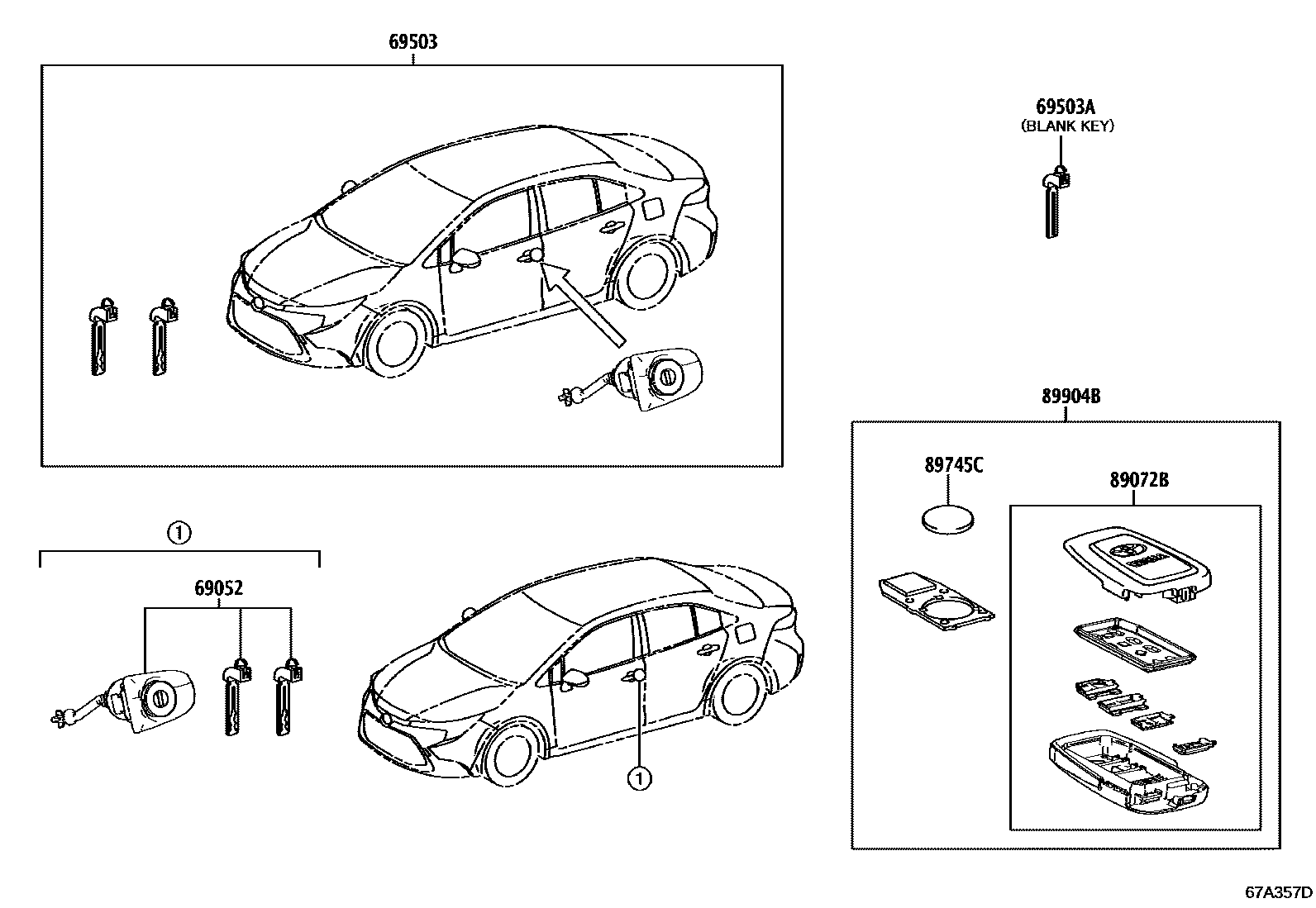 Toyota COROLLA 锁芯组件 EPC diagram — 67A357D