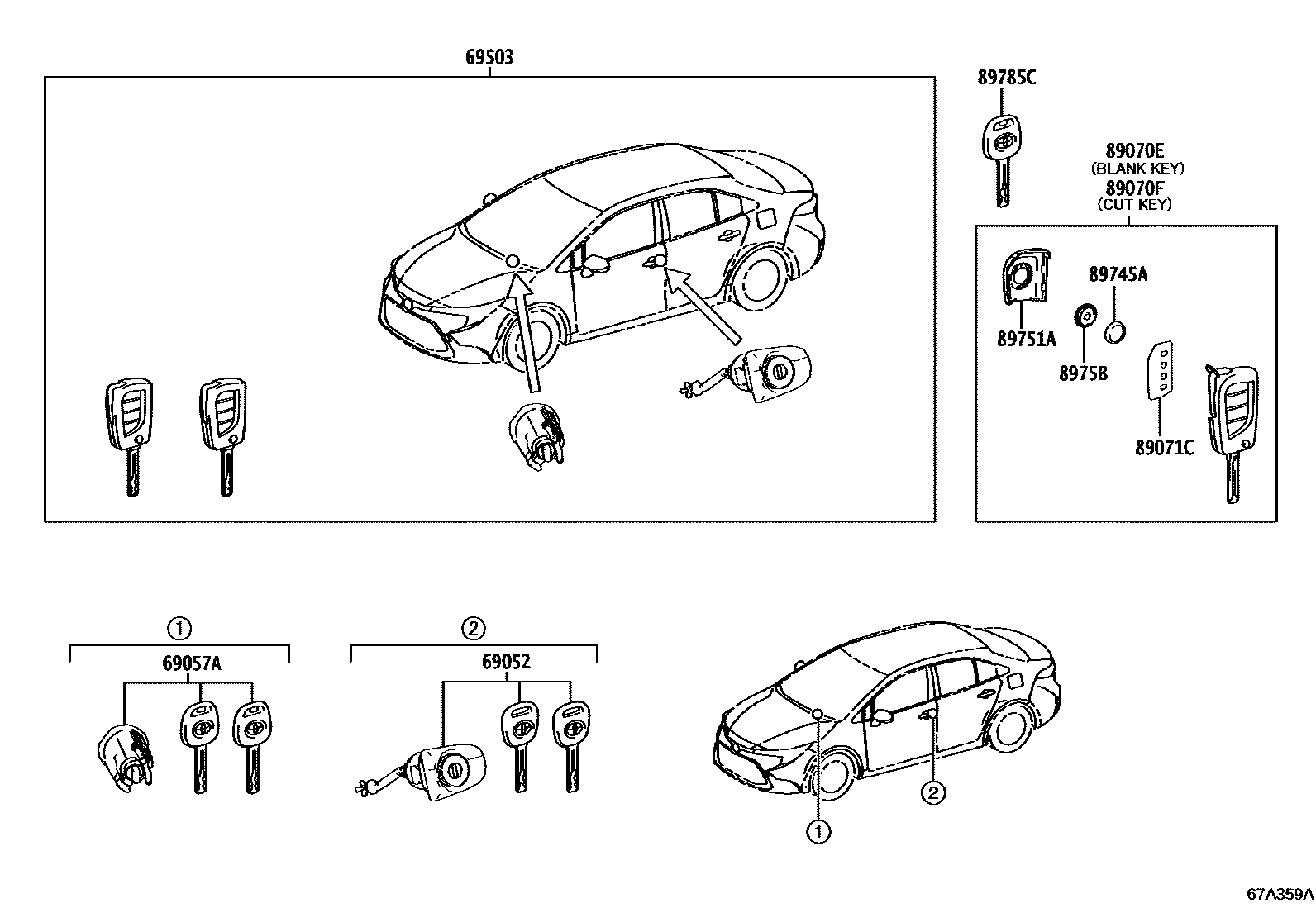 Toyota COROLLA 锁芯组件 EPC diagram — 67A359A