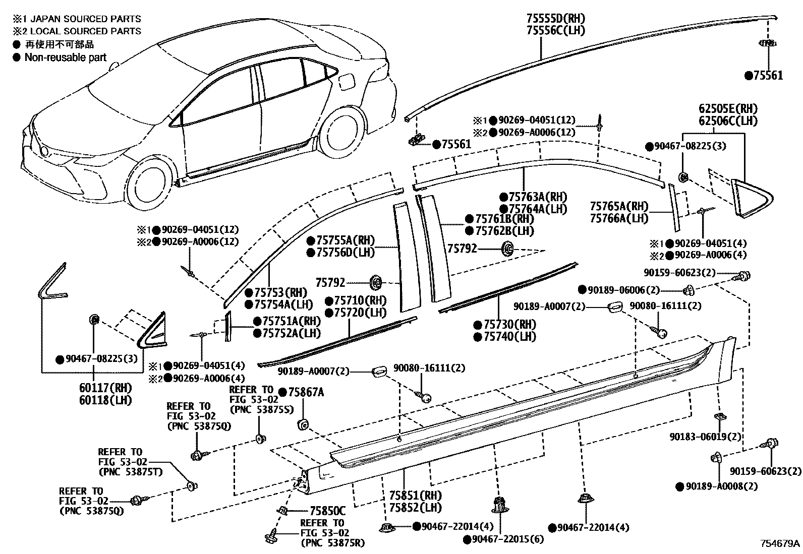 Toyota COROLLA 侧防护条 EPC diagram — 754679A