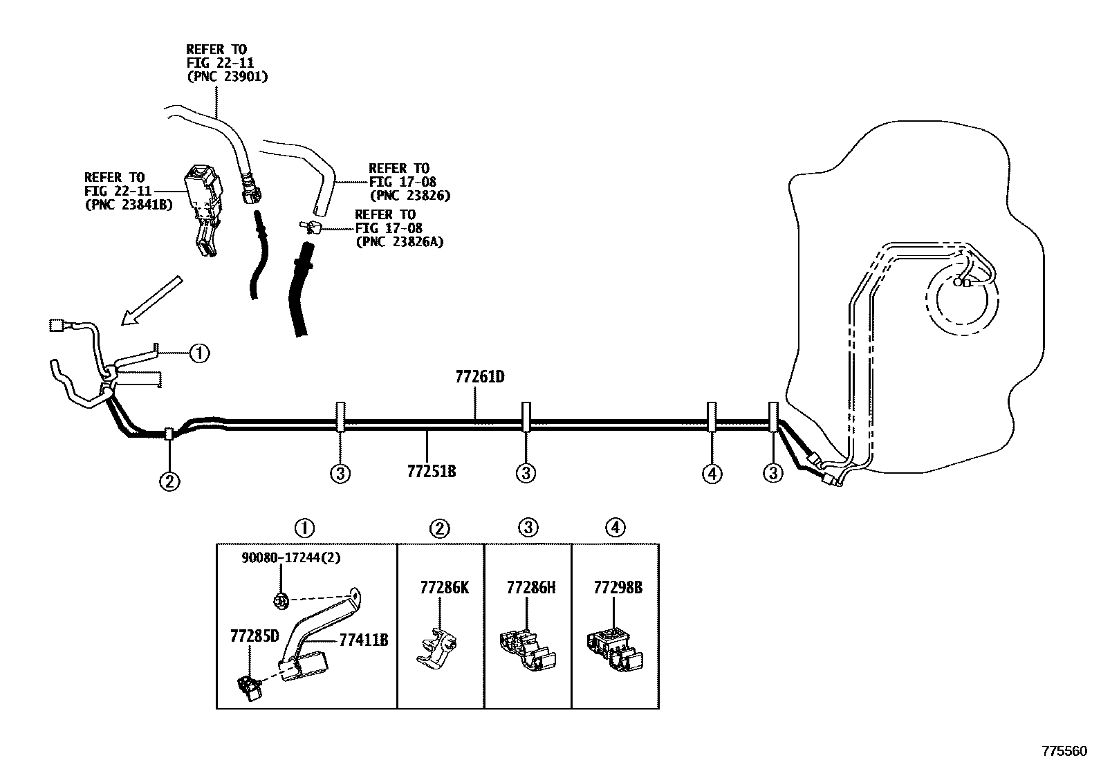 Toyota COROLLA 燃油箱和燃油管 EPC diagram — 775560