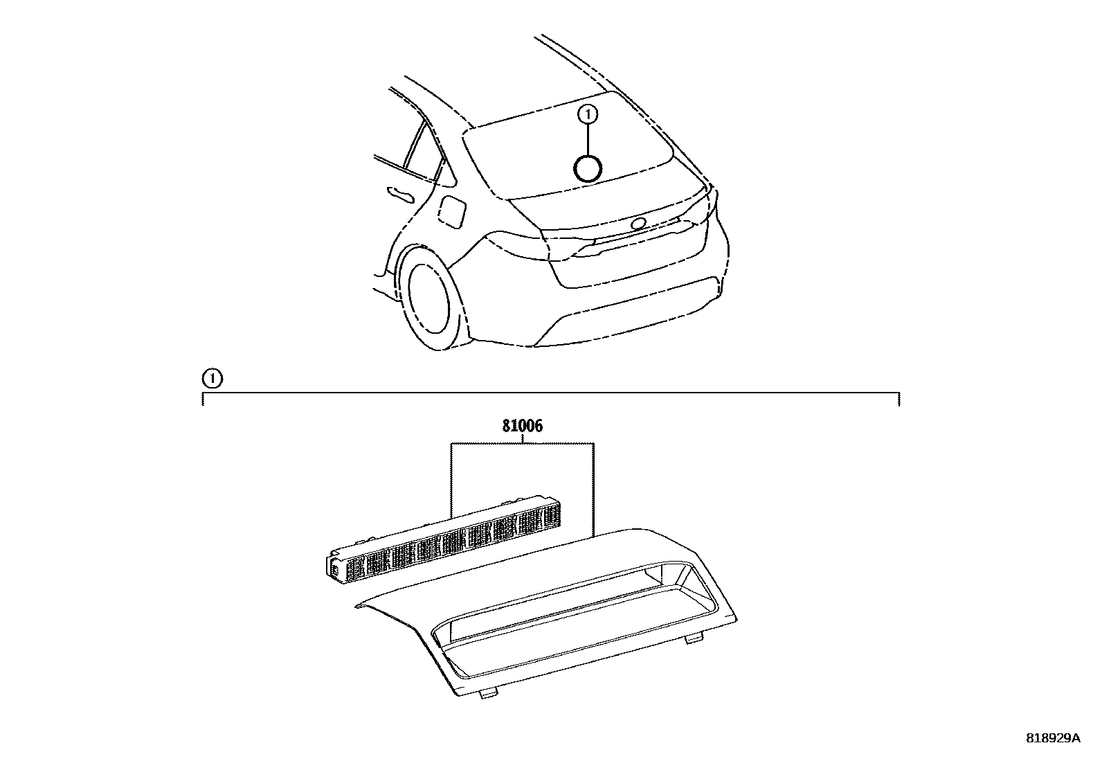 Toyota COROLLA 高位刹车灯 EPC diagram — 818929A