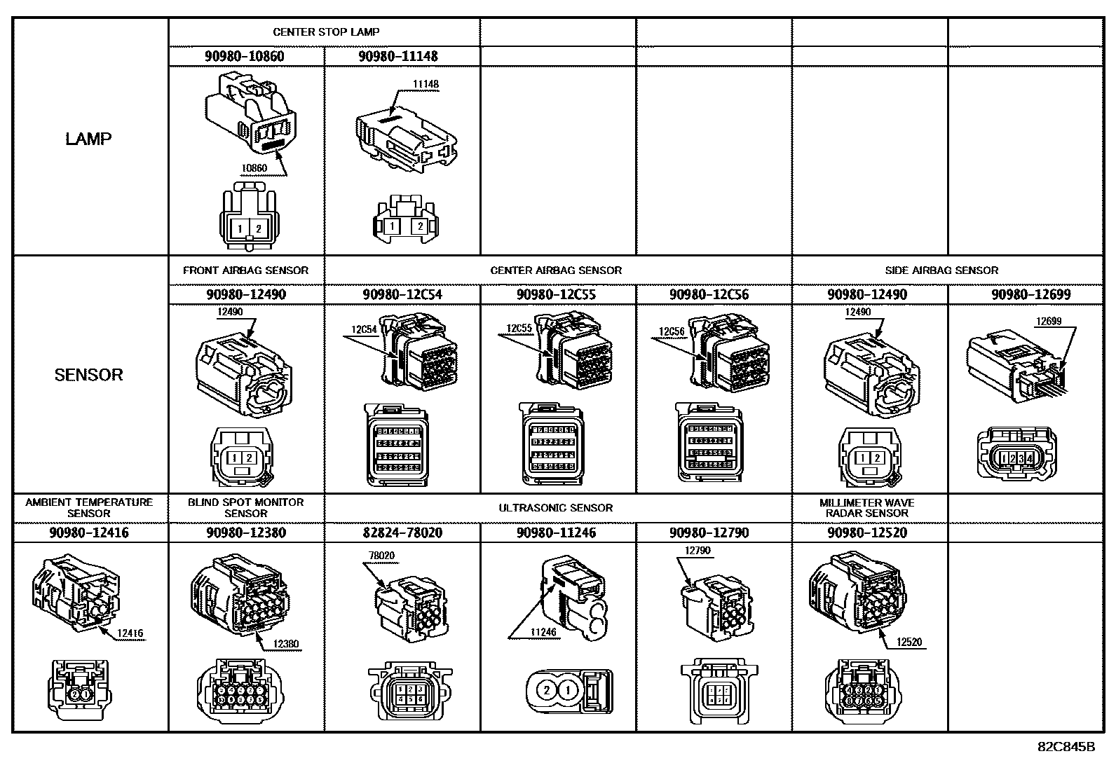 Toyota COROLLA 线束和卡夹 EPC diagram — 82C845B