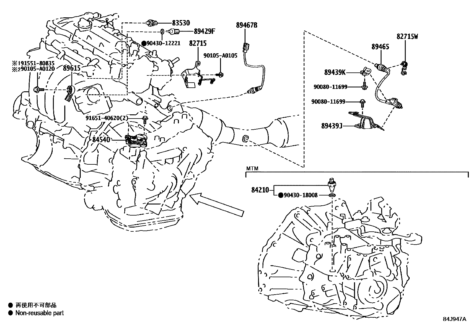 Toyota COROLLA 开关和继电器和ECU EPC diagram — 84J947A