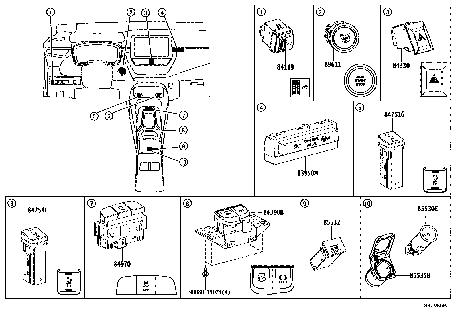 Toyota COROLLA 开关和继电器和ECU EPC diagram — 84J956B