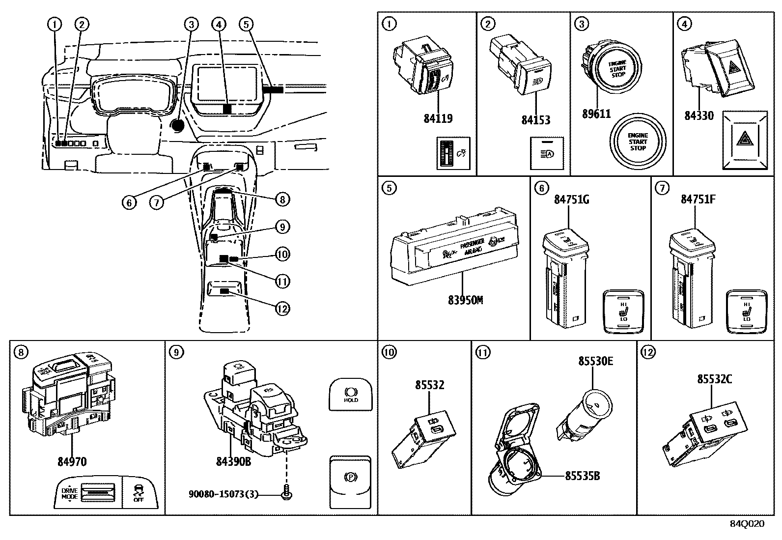 Toyota COROLLA 开关和继电器和ECU EPC diagram — 84Q020
