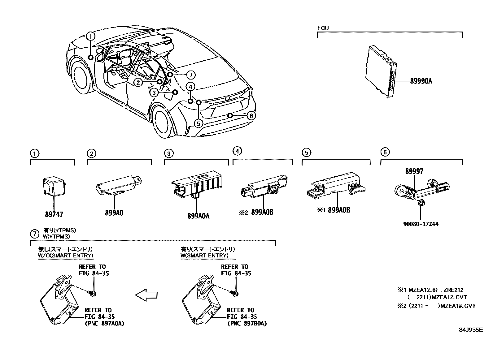 Toyota COROLLA 遥控门锁 EPC diagram — 84J935E