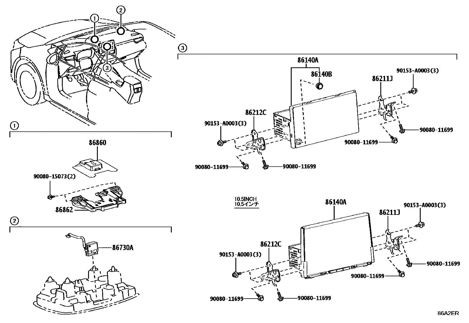 Toyota COROLLA 导航和前监视器显示屏 EPC diagram — 86A2ER