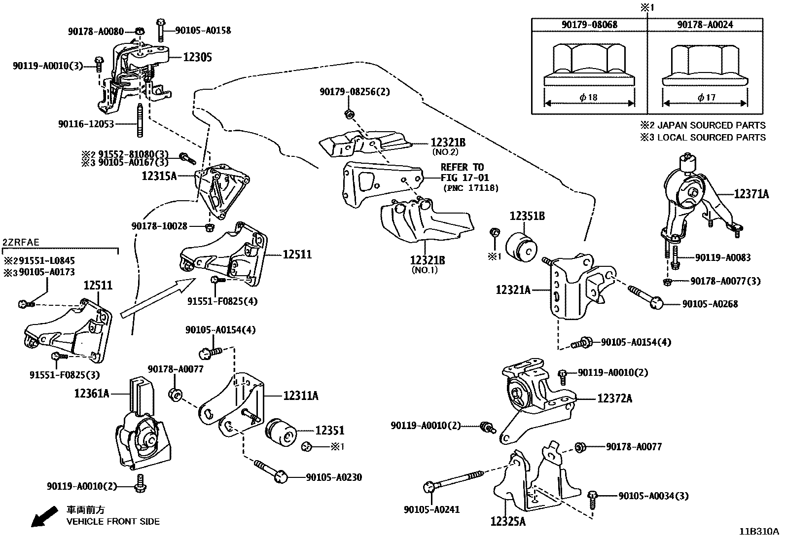 Toyota COROLLA Engine Mounting EPC diagram — 11B310A