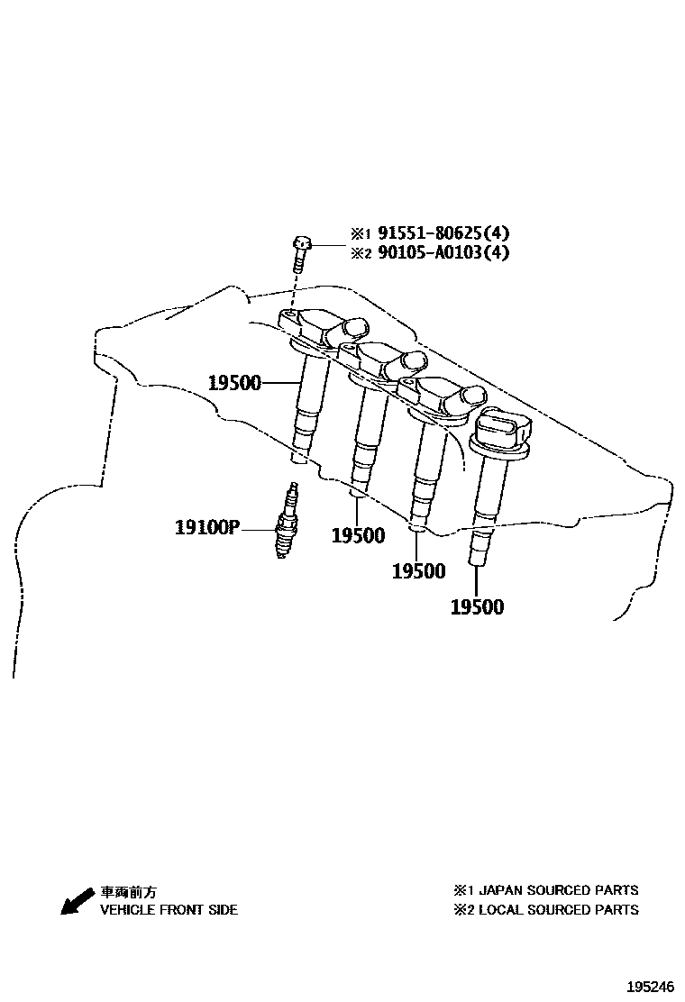 Toyota COROLLA 点火线圈和火花塞 EPC diagram — 195246