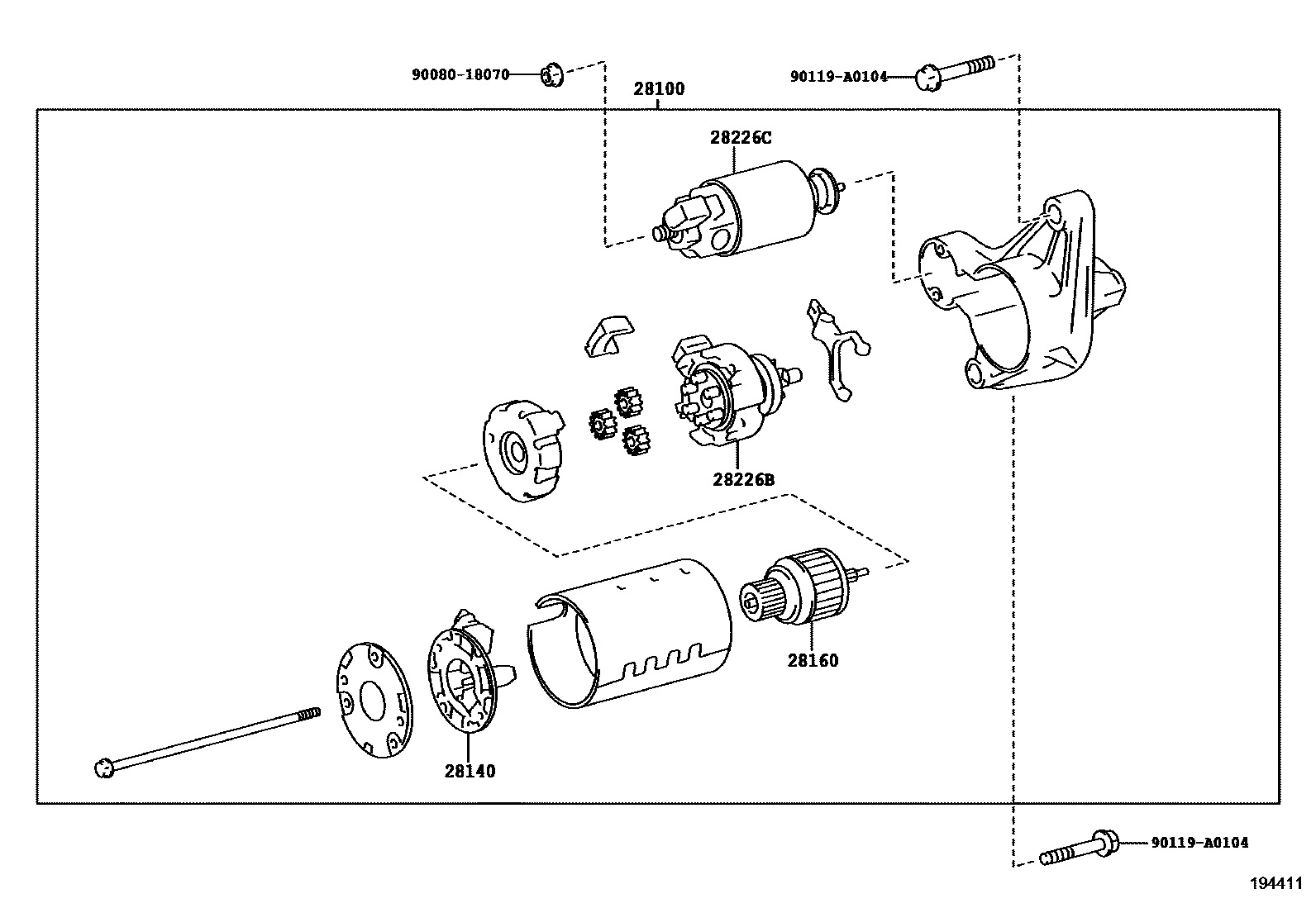 Toyota COROLLA 起动机 EPC diagram — 194411