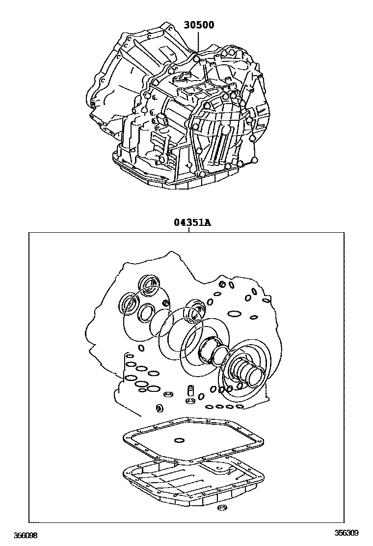 Toyota COROLLA 传动桥或变速器总成和衬垫组件(ATM) EPC diagram — 356309