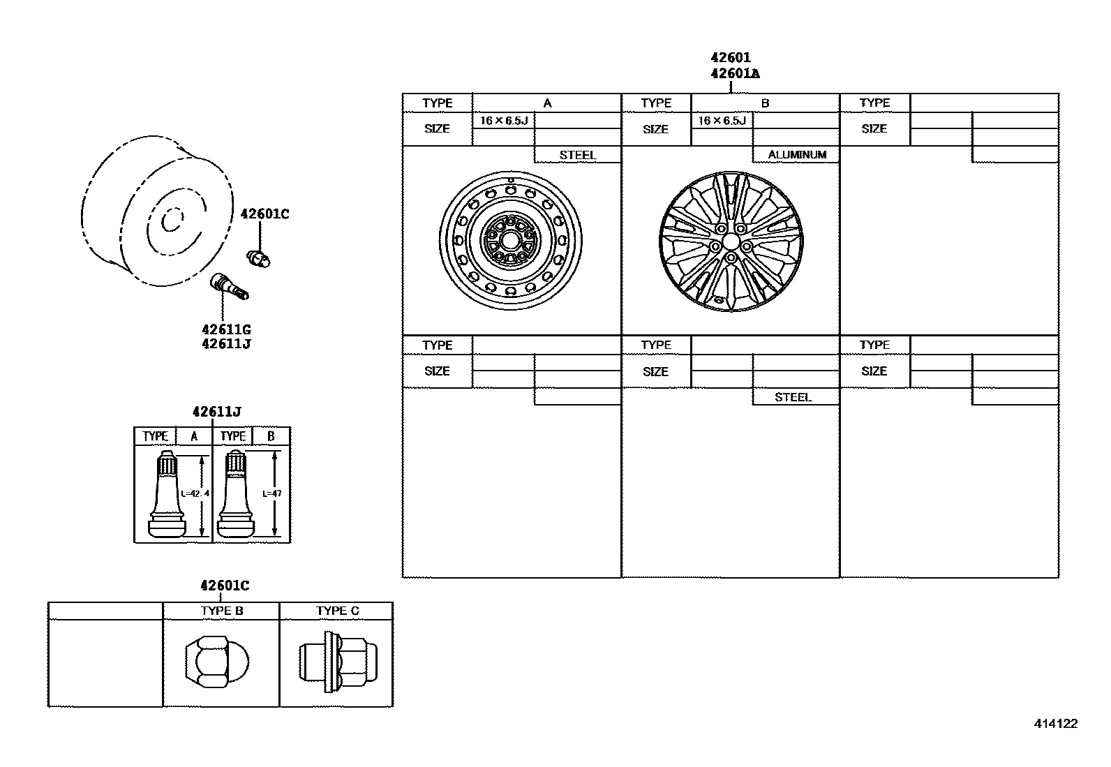 Toyota COROLLA 车轮和车轮盖 EPC diagram — 414122
