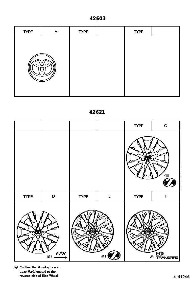 Toyota COROLLA 车轮和车轮盖 EPC diagram — 414124A