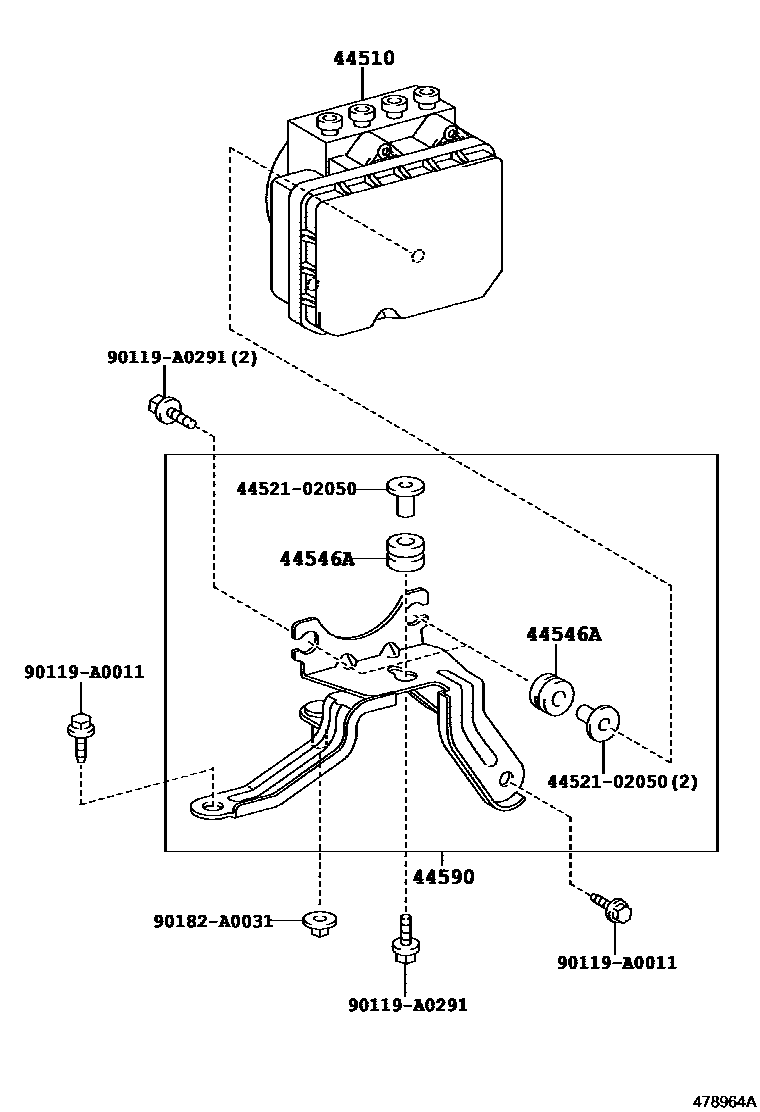 Toyota COROLLA 制动配管和卡箍 EPC diagram — 478964A
