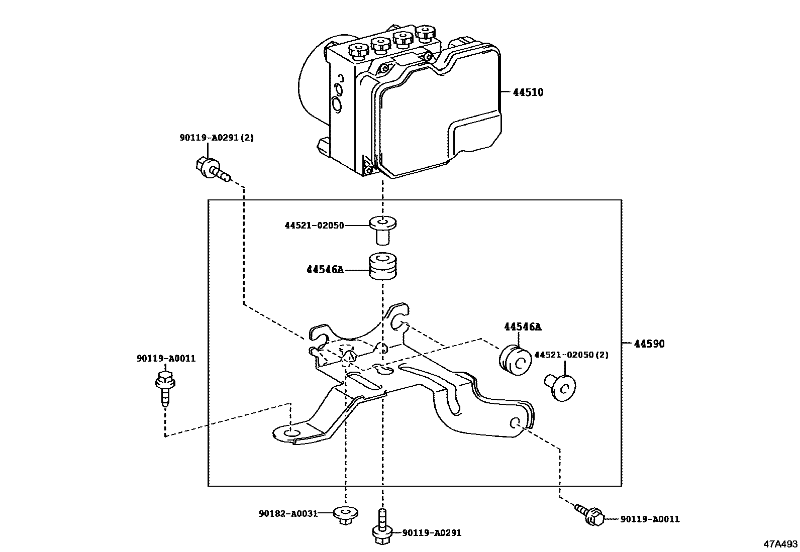 Toyota COROLLA 制动配管和卡箍 EPC diagram — 47A493