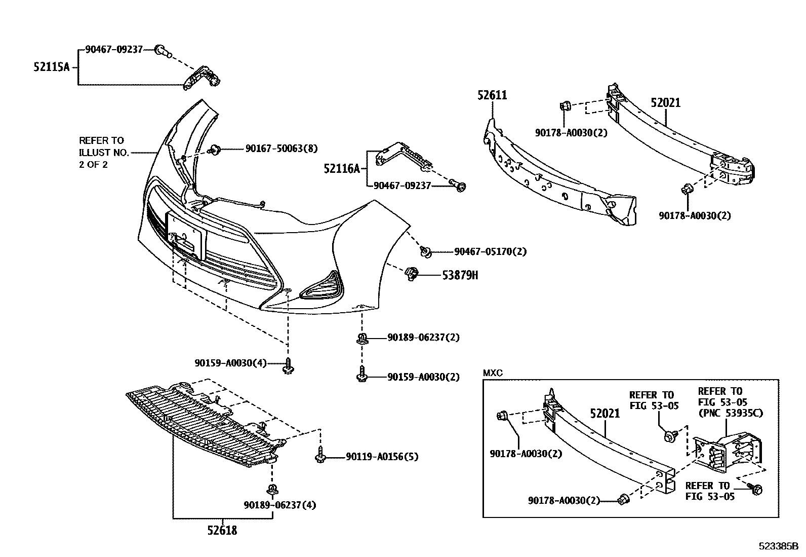 Toyota COROLLA 前保险杠及附件 EPC diagram — 523385B