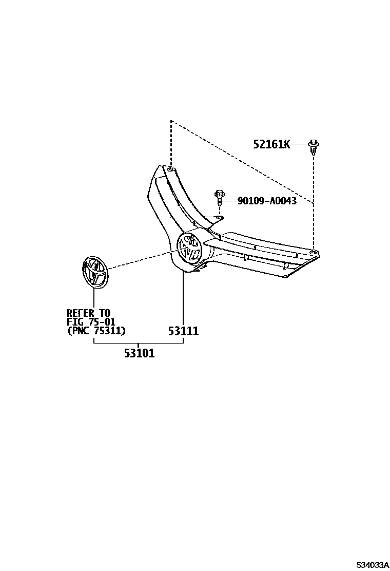 Toyota COROLLA radiator grille EPC diagram — 534033A