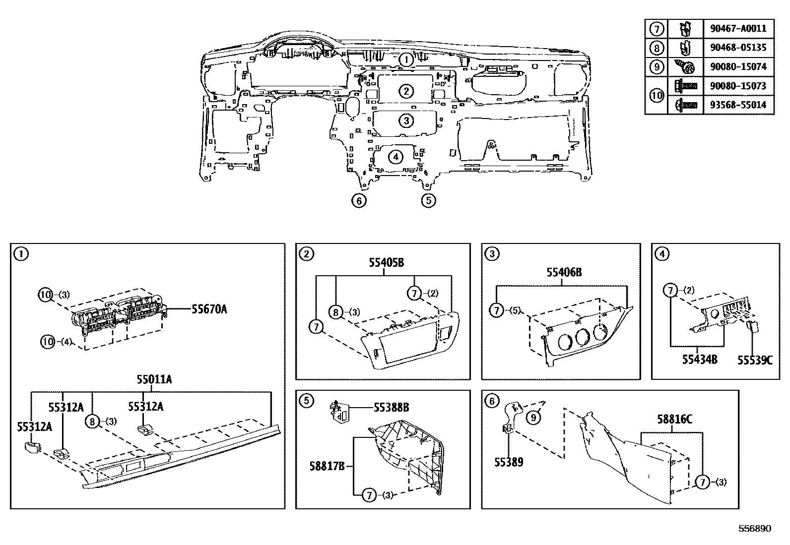 Toyota COROLLA 仪表板和手套箱 EPC diagram — 556890