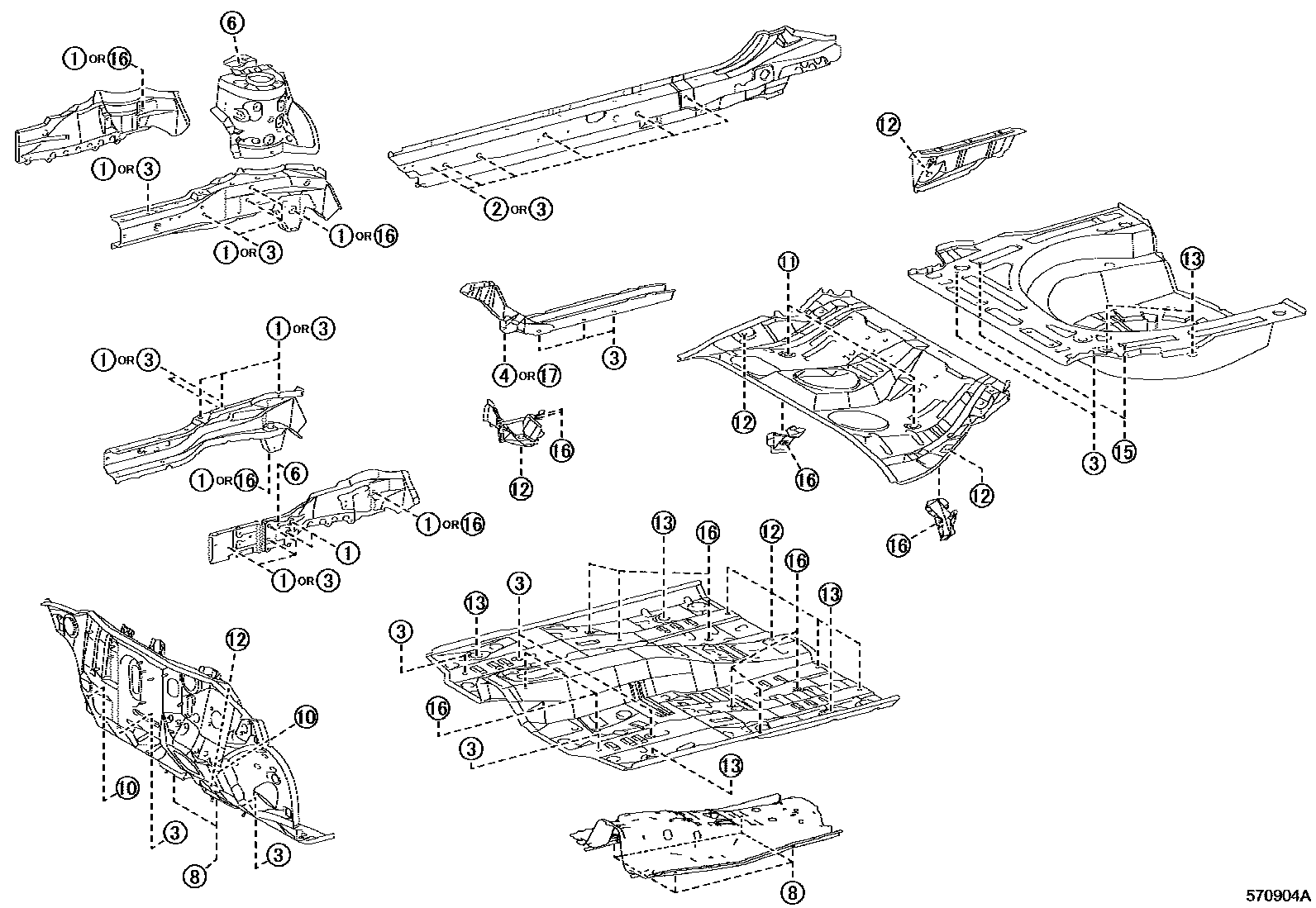 Toyota COROLLA hole plug EPC diagram — 570904A