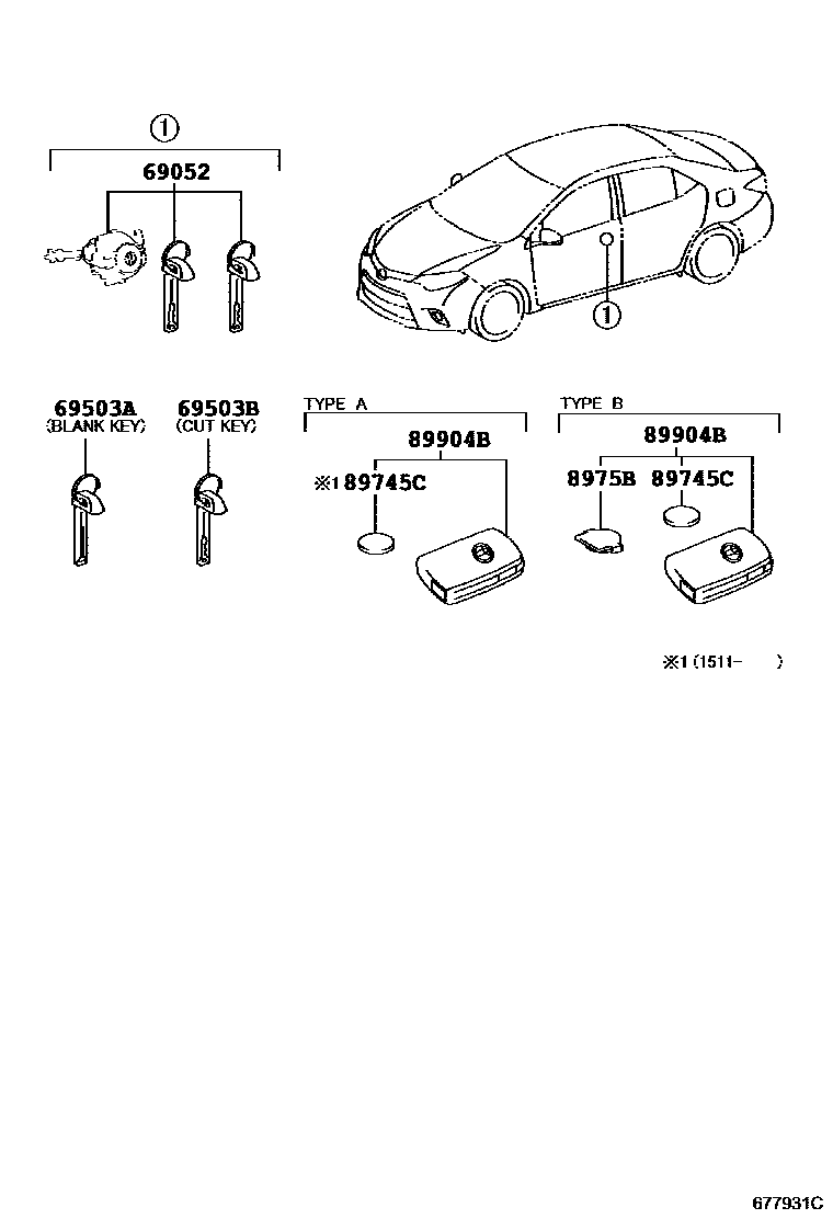 Toyota COROLLA 锁芯组件 EPC diagram — 677931C