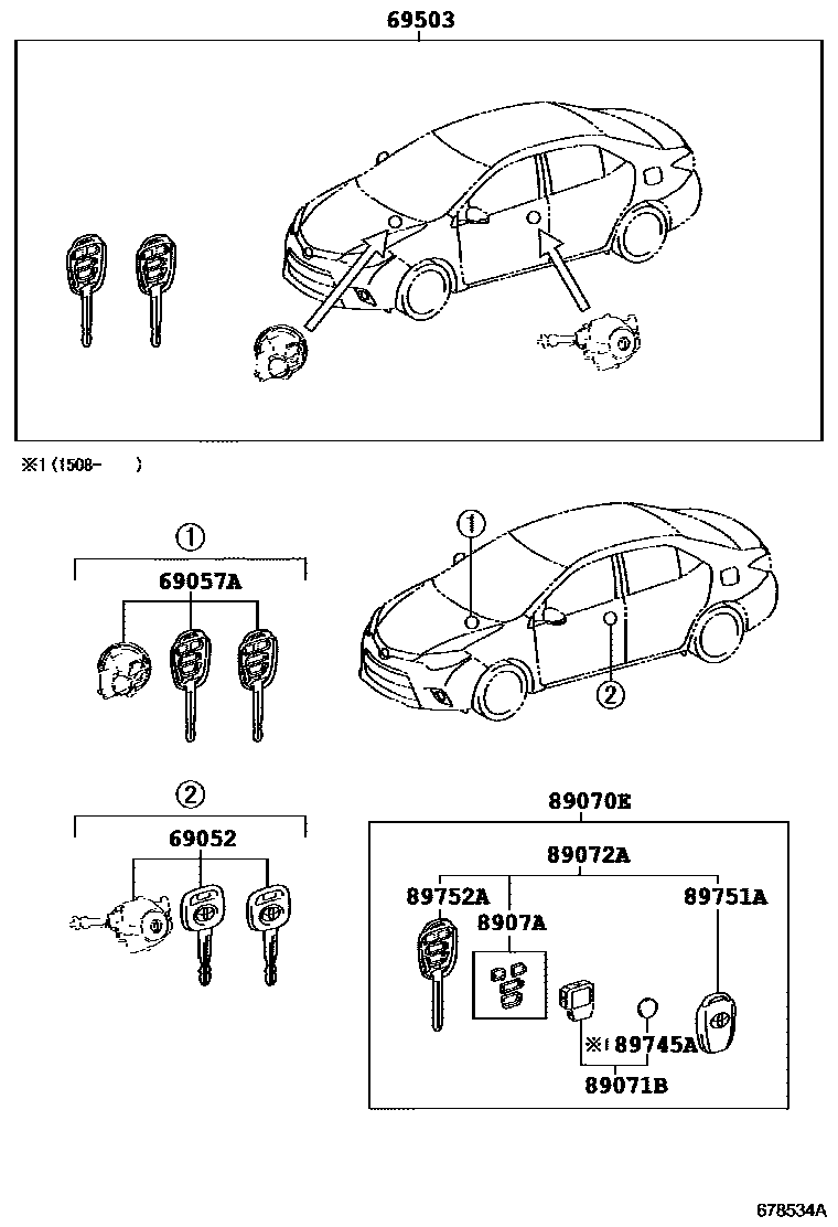 Toyota COROLLA 锁芯组件 EPC diagram — 678534A